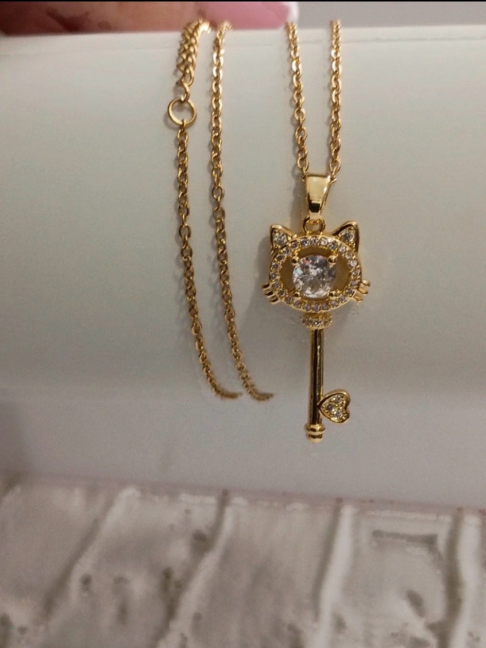 Gold Cat Key Pendant Necklace